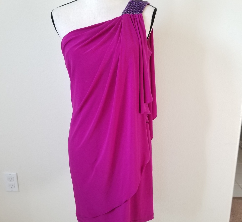Betsy & Adam Women's One Shoulder Pink Dress